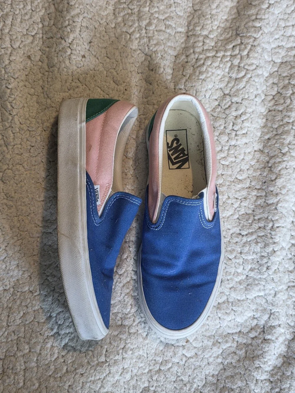 Vans Classic Slip On Color Block Blue Pink Green Mens 7.5 Womens 9 Skate Shoes